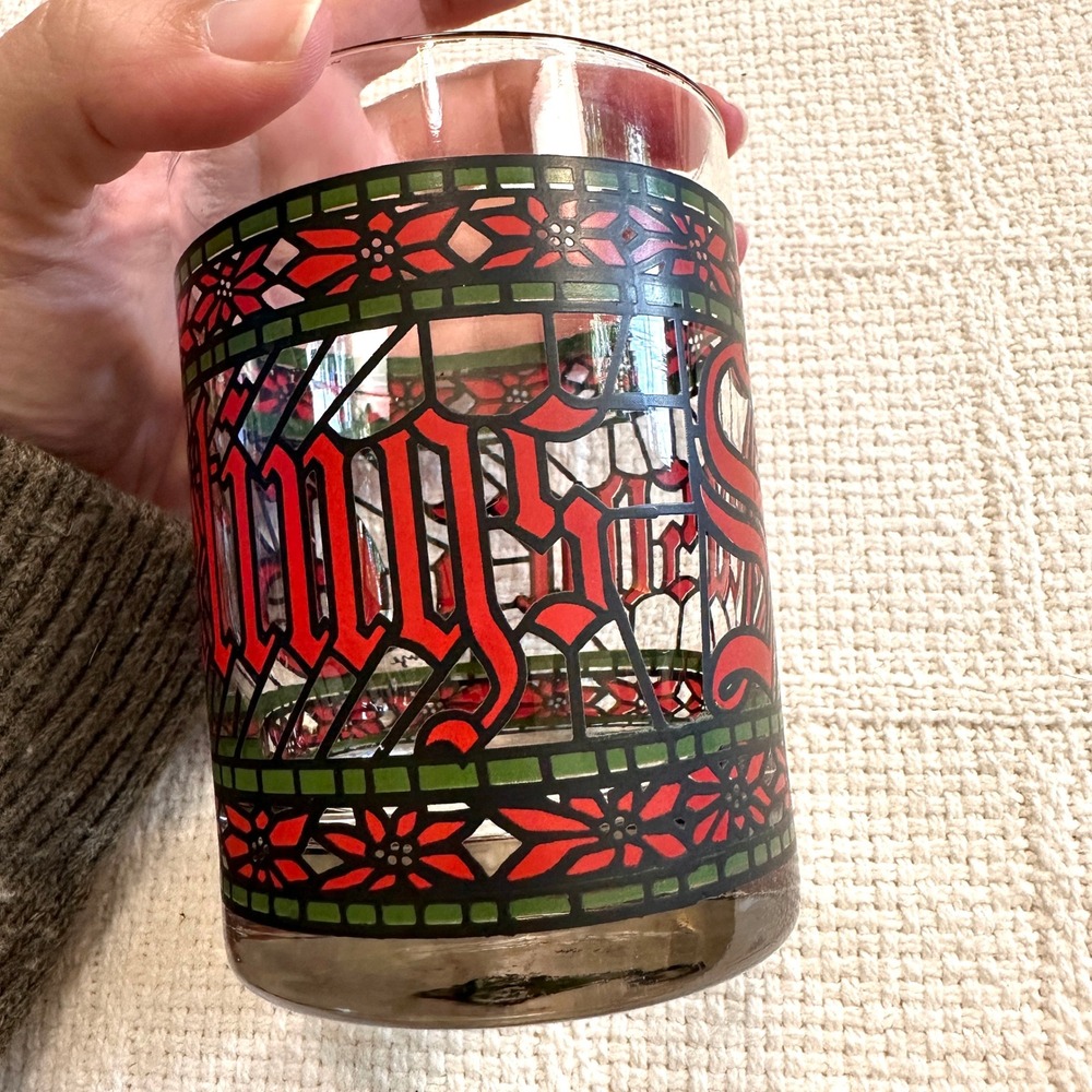 VTG Houze Seasons Greetings Glass Stained Glass Christmas Rocks Holiday Barware - Picture 6 of 10